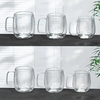 Tasse à café en verre à double paroi martelé et lisse avec poignée - Mug isolé en borosilicate résistant à la chaleur pour latte et thé
