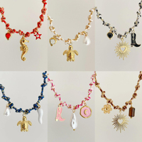 Collar de Cuerda Trenzada de Cobre Chapado en Oro con Colgante de Océano, Diseño Colorido, Joyería Hecha a Mano, Personalizada y Moderna, Regalo