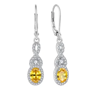 YILUN 925 Sterling Silver Yellow Citrine Drop Earrings Rhodium Plated CZ Diamond Fine Jewelry Birthstone Earrings for Women