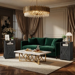 Ensemble de 2 tables de chevet de style farmhouse gris foncé de 16 pouces avec station de charge et rangement - Product Image 2