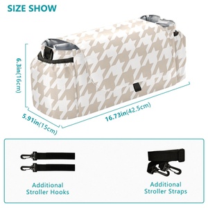 Sac de rangement portable pour poussette, motif pied-de-poule kaki, personnalisable, avec sangles de fixation - Product Image 3