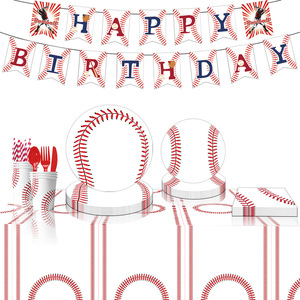 Decorazioni per Feste di Compleanno a Tema Baseball HLC ODM OEM, Stoviglie e Accessori in Stile Cartoon con Fiocco Rosa Ciliegia - Product Image 5