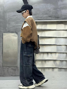 Vaqueros vaqueros de pierna ancha para niños con múltiples bolsillos: cintura elástica, ajuste holgado, tela no elástica, comodidad para todas las estaciones para uso informal - Product Image 6