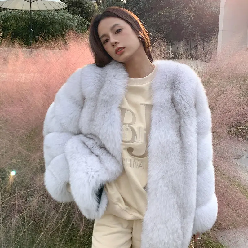 New Arrival Luxury Natural White Fur Jacket Winter Thick Real Fox Fur Coats Women