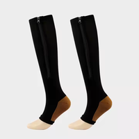 Chaussettes de compression pour hommes et femmes, soutien du genou, chaussettes à fermeture éclair, chaussettes ouvertes pour femmes, fines, anti-fatigue, extensibles, chaussettes de sport hautes, unisexe