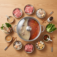 Marmite à soupe et à bouillon électrique à double compartiment en acier inoxydable 201, compatible induction, avec couvercle en verre, pour restaurant/cantine/usage domestique