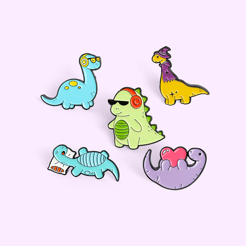 Hot selling new cartoon wearing sunglasses dinosaur design bulk cheap price soft enamel pin in stock