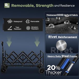 Chariot d'extérieur pliable extra-long en métal 360LBS Chariot de plage et de camping robuste Chariot familial polyvalent portable Noir - Product Image 4