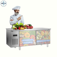 Congélateur vitrine à double porte sur mesure en acier inoxydable de 1,8 m avec roulettes pour restaurants et cuisines