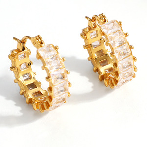 Pendientes de Aro con Baño de Oro de 18k, Incrustaciones de Circonita, Engaste Redondo, para Uso Diario - Product Image 5