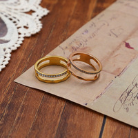 Bagues de couple délicates en zircon à double couche creuse, plaquées or 18K PVD en acier inoxydable, pour femme, cadeau de mariage