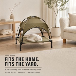 Cama elevada para mascotas al por mayor con dosel parasol de malla transpirable, cuna elevada suspendida para gatos y perros pequeños - Product Image 1