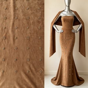 Tela de gamuza marrón A1000 con bordado de estrellas y cuentas para <span class=keywords><strong>abrigos</strong></span> retro y cheongsams - Product Image 5