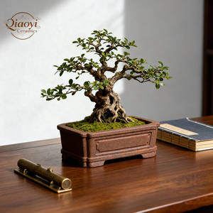 Petits pots à bonsaï en argile violette <span class=keywords><strong>de</strong></span> Yixing, faits à <span class=keywords><strong>la</strong></span> main, carrés, contemporains, en céramique, avec drainage supérieur, écologiques, sculptés à <span class=keywords><strong>la</strong></span> main - Product Image 2