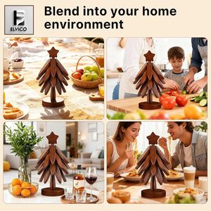 Juego de 4 salvamanteles de madera con 1 soporte, madera natural premium resistente al calor, con forma de árbol de Navidad - Product Image 6
