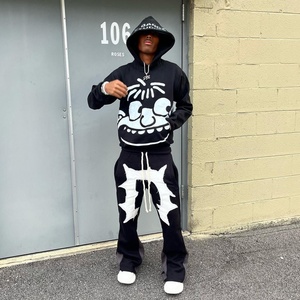 Survêtements personnalisés en coton épais avec fermeture éclair, appliqué brodé, pantalon de survêtement évasé, ensembles de sweats à capuche et de pantalons de survêtement pour hommes - Product Image 6
