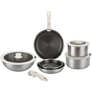 Conjunto de Panelas de Indução Antiaderente em Aço Inoxidável 304 Triplo com Cabo Removível e Design Colmeia - Product Image 1