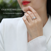 Bague de fiançailles en moissanite en argent S925, 1 carat, taille ovale, quatre griffes, halo ovale en CZ, double pavé, pour femme, vente en gros