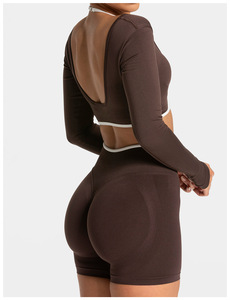 Haut de yoga deux pièces sans couture pour femmes haut de <span class=keywords><strong>sport</strong></span> à manches longues respirant ensemble de yoga grande taille - Product Image 5