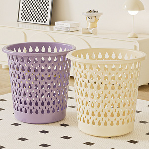Thickened Perforated Waste Bin Round Indoor Garbage Collection Basket For Living Room Bedroom <b>Kitchen</b> Bathroom - Product Image 3