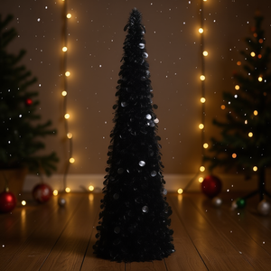 Árbol de Navidad Artificial Negro Pop-Up de 6 Pies, Material Resistente para Mascotas, con Puntos Plateados, Base para Interiores, Diseño Elegante - Product Image 2