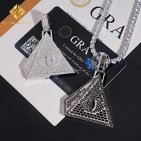 Colgante Pirámide de Ojos Malvados Personalizado, Estilo Hip Hop, con Incrustaciones de Moissanita, Bañado en Rodio Negro y Oro Blanco S925