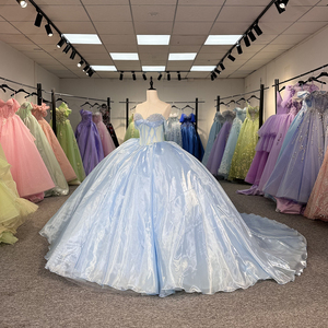 Robe de Quinceañera bleue, robe de soirée pour 15 ans, robe de bal sans manches avec cristaux et perles, Dy6791-1 - Product Image 5
