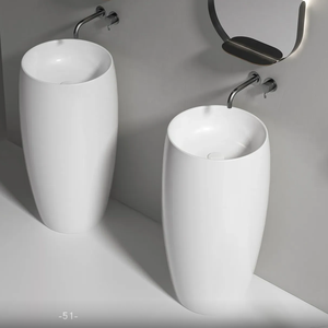 Lujo moderno diseño real baño cerámica <span class=keywords><strong>en</strong></span> forma de barco de una pieza Pedestal fregadero Joystick manija grifo Montaje 5 años de garantía - Product Image 2