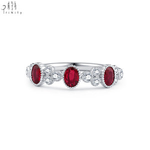 Anillo de Diamantes Reales y Rubíes Naturales con Corte Ovalado en Oro Blanco Sólido de 18K, Estilo Clásico de Nueva Tendencia, Joyería Fina para Mujer, Aniversario - Product Image 1