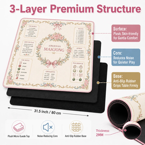 Vintage Floral Bow American Mahjong Play Mat Premium Anti-Slip Neoprene Table Protection Pad with Built-in Scoring Guide - Product Image 6