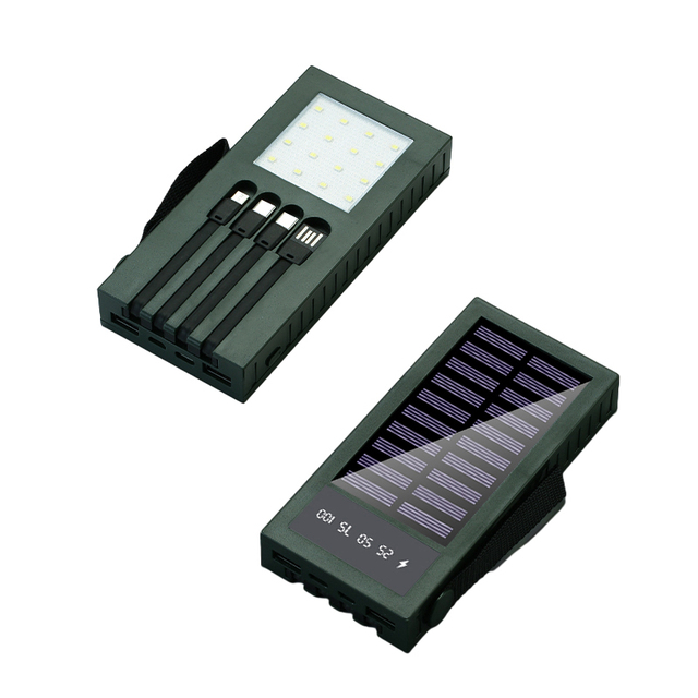 Portable 20000mAh Solar Power Bank with Flashlight 4 Output Phone Charger 10W Charging Power