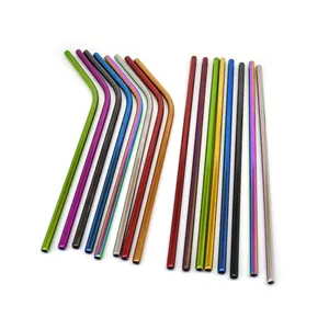 Straight/Curved Stainless Steel Straws 6*215mm Reusable Metal Straws More Colors Hot Sale