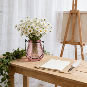 Lanterne en verre rose décorative, pot <span class=keywords><strong>porte</strong></span>-bougie, vase suspendu pour centre de table de mariage ou de jardin - Fabricant - Product Image 3