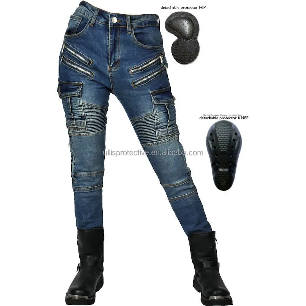Женские джинсы, байкерские штаны для езды на мотоцикле, спортивные брюки, Регулируемые Наколенники