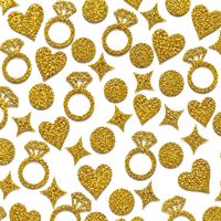 Confettis de mariage - Cœurs dorés scintillants, bague de fiançailles, étoiles et points pour la décoration de table lors de fiançailles et de douches nuptiales