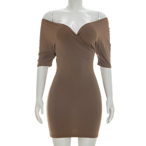 Viviblook C26DS155 Vestido Casual de Verano para Mujer, Manga Corta, Nuevo, Color Sólido, Cuello en V, Mini Vestido Ajustado - Product Image 5