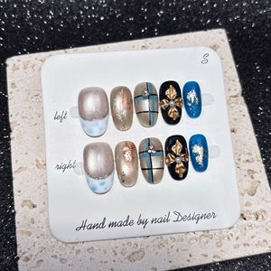 Nouveau produit lancé, <span class=keywords><strong>ongles</strong></span> à presser décoratifs en argent gravé irrégulièrement effet œil de chat, faits à la main, pour une tenue longue durée - Product Image 2