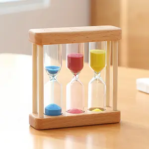 Wholesale Modern Creative 1/6 Hourglass 3/5 Minutes Round Wood Sand Timer For Everyday Timing Use