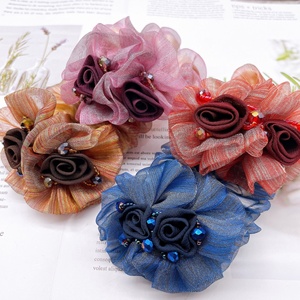Coleta de mujer organza satén accesorios para el cabello banda rhinestone con cuentas flor diseñador círculos Rosa scrunchie crunchies lazos para el cabello - Product Image 2