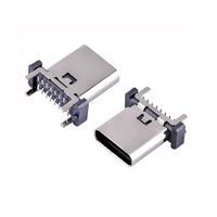 Connecteur femelle Longwei USB Type-C 16 broches en acier inoxydable 5A à courant élevé, charge rapide PD, port SMT vertical