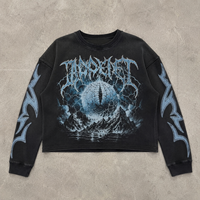 Sweat-shirt en tricot gaufré personnalisé avec motif montagne gothique, manches longues, impression DTG, streetwear pour hommes