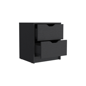 Nightstand Gandu Two <b>Drawers</b> <b>Black</b> Wengue Finish <b>Storage</b> <b>Drawer</b> Bedroom Furniture - Product Image 2