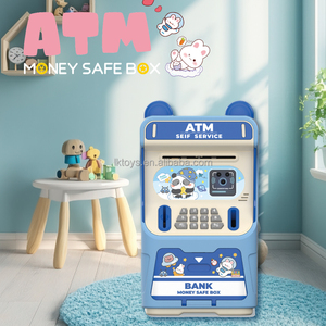 Hucha de plástico con diseño de dibujos animados para niños, simulación de cajero automático con contraseña, reconocimiento facial, verificación de billetes, música y puerta automática. - Product Image 3