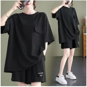 Women's Casual Two Piece Set Short Sleeve Pocket Design Loose Fit Ginger Yellow Plus Size Summer Outfit Knitted Polyester - Product Image 3