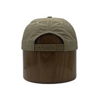 Casquette à cinq panneaux en nylon vert personnalisée avec logo brodé vintage, fermeture à pression, visière plate, corde, pour hommes