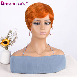 DREAM.ICE's Pixie Cut naranja negro peluca con estilo recto con flequillo para mujeres blancas peluca hecha a máquina BURG pelo sintético corto - Product Image 5