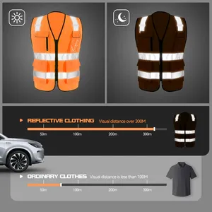 Gilet de sécurité multifonctionnel en polyester léger avec fermeture éclair, tricoté/maillé, haute visibilité, réfléchissant, conforme à la norme ANSI Classe <span class=keywords><strong>2</strong></span> - Product Image 4