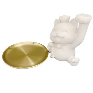 DIY Handmade Crafts Resin Lucky Cat White Embryo Tray Ornaments Pour Pigments On Blank Mold For Painting