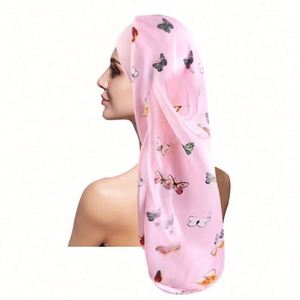 Bonnet en satin personnalisé avec logo, motif papillon imprimé, pour tresses longues et dreadlocks – Toutes saisons pour femmes - Product Image 1