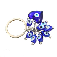 Porte-clés vintage bleu turc en alliage de zinc, avec perles et pendentif Cœur Œil Turc, pour sac et décoration de voiture